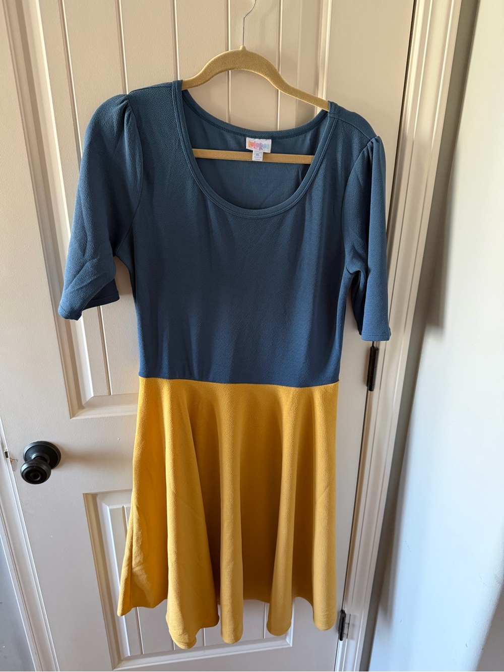 LuLaRoe Two-Tone Blue and Mustard Fit & Flare Dress
